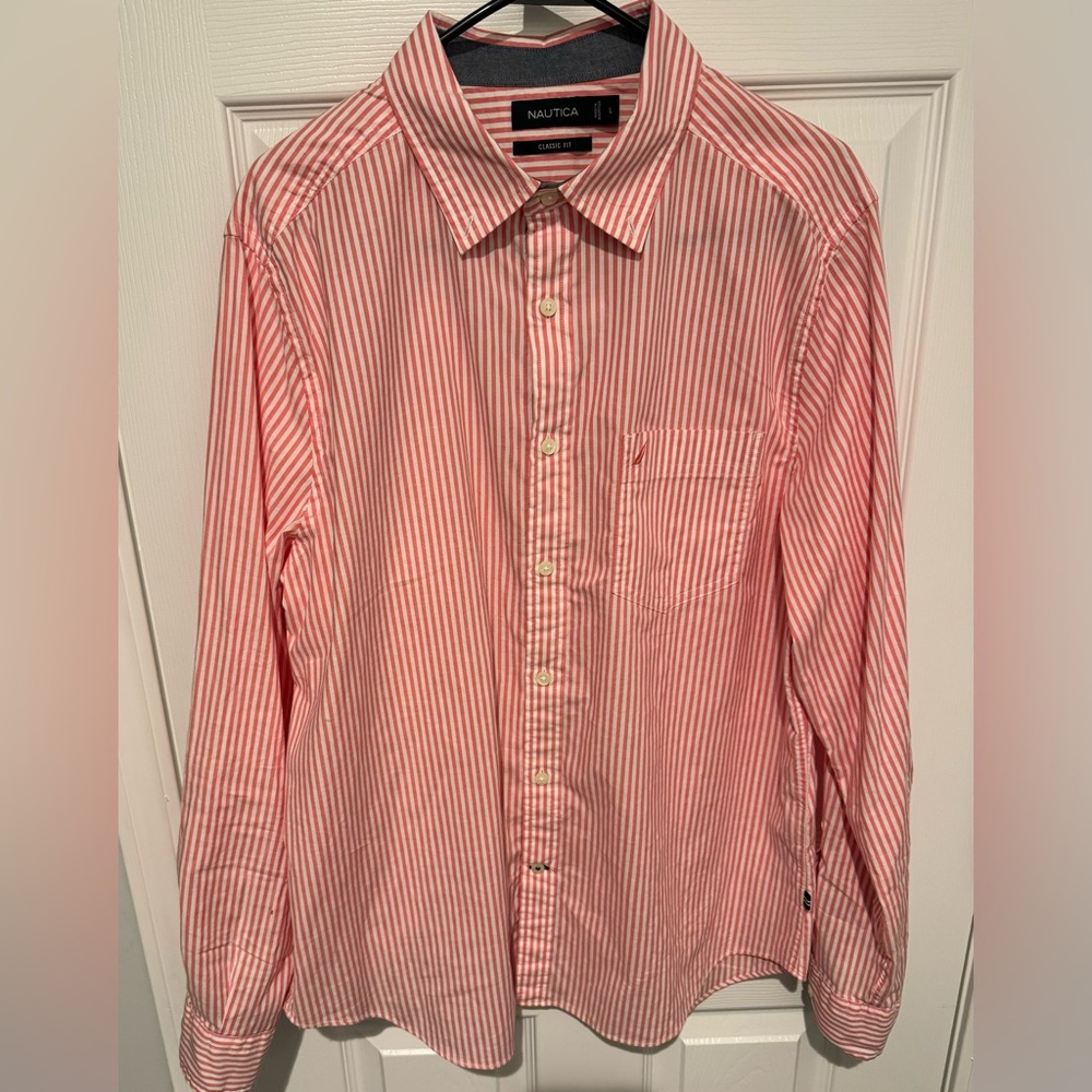 Nautica Button Up Long Sleeve Shirt Mens Size Large Business Casual